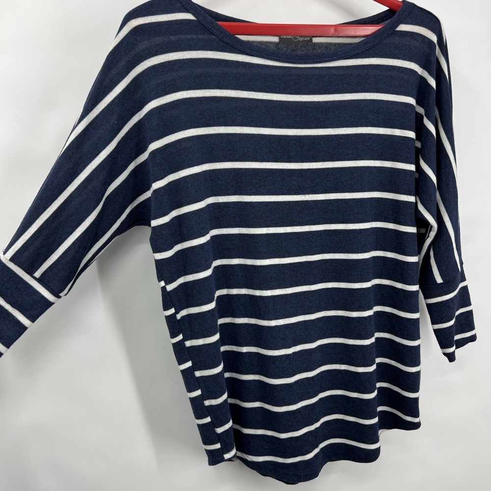 Womens 3/4 Sleeve Navy White Stripe Soft Top CruiseWear Country Club Coastal Sm‎